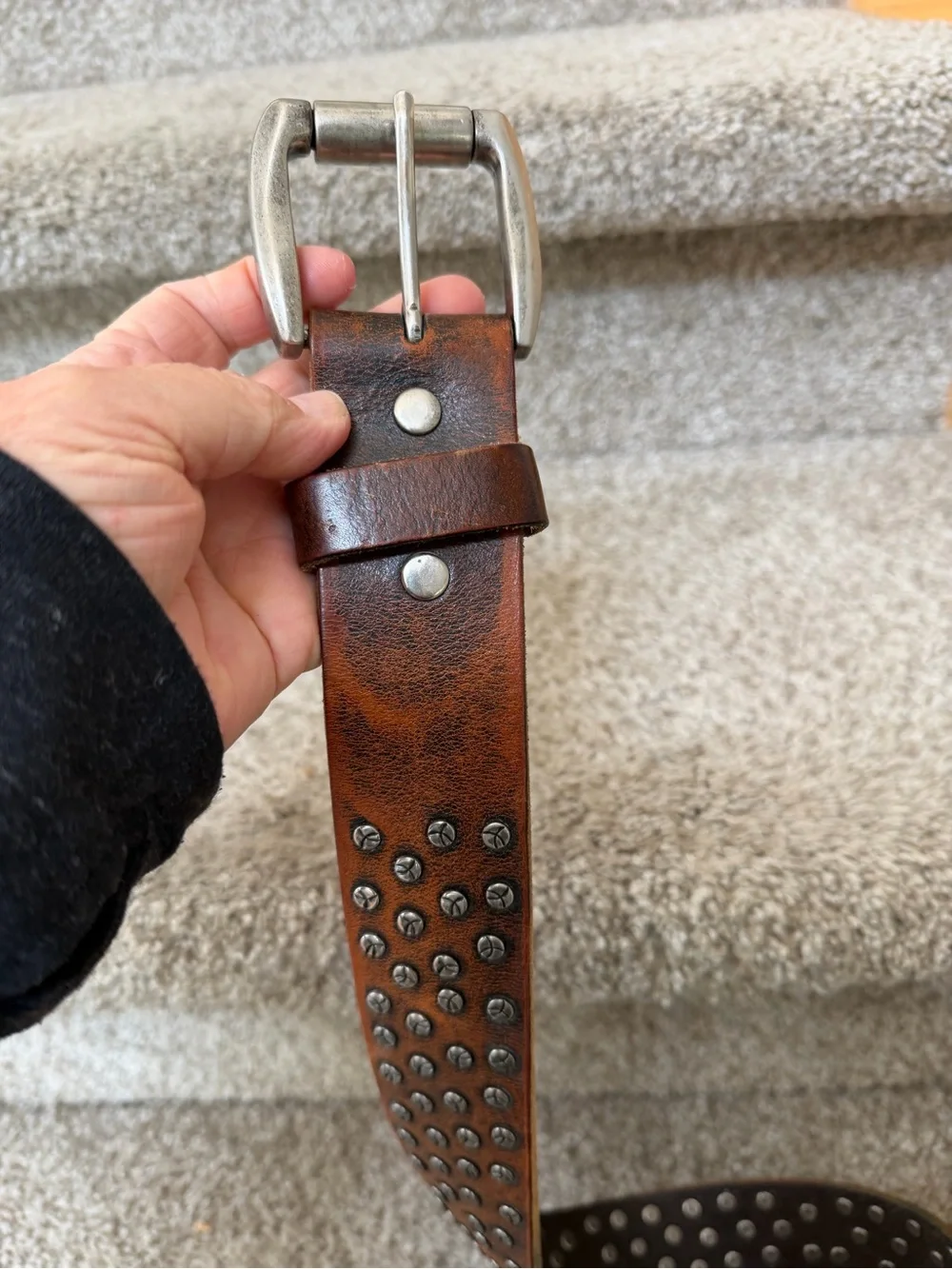 Bill Adler Design Brown Leather Belt w Silver Studs. Western. Cowboy. Sz 36. EUC